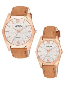 Brown 3D Embossed Dial Analog Watch for Lovely Couple LR84-LR331-A