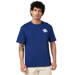 Spykar Men Printed Half Sleeve Oversized T-Shirt Indigo Blue