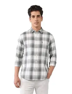 U.S. Polo Assn. Denim Co. Men's Checkered Regular Fit Shirt (UDSHT1660_Grey