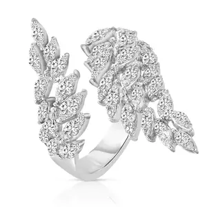 Peora Silver Plated Cubic Zirconia Studded Leaf Style Finger Ring Contemporary Jewellery For Women & Girls, Adjustable