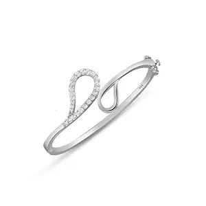 TUANZ 925 Sterling Silver Bracelet | Stylish Latest Kada Bangle for Women |Silver Plated Cubic Zirconia Charm Bracelet | Prosperity 925 Silver Bracelet Openable Free Size Valentines Gift