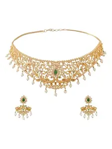 Yellow Chimes Jewellery Set for Women | Ethnic Gold Plated AD Choker Necklace Set for Women | Traditional Golden Jewellery Sets for Girls | Birthday Gift for Girls & Women Anniversary Gift for Wife