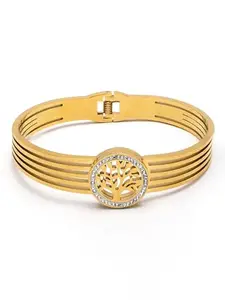 Karatcart Premium Gold Plated Tree of Life Bracelet with Sparkling CZ Bangle-Style Bracelet for Women