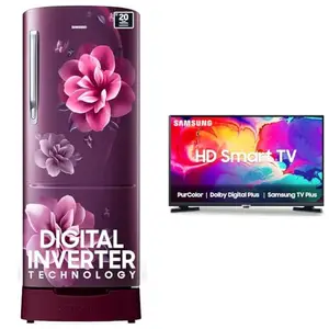 Samsung 183 L, 4 Star, Digital Inverter, Direct-Cool Single Door Refrigerator (RR20C1824CR/HL, Red, 80 cm (32 inches) HD Ready Smart LED TV UA32T4380AKXXL (Glossy Black)