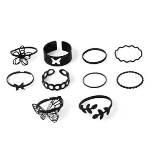 Jewels Galaxy Black Silver Plated Stackable Rings (Pack of 10)