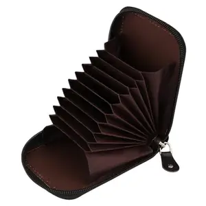 Dezire Crafts Minimalist Card Holder Wallet | 10 Card Slots | 1 ID Window | Zipper Closure | 1 Easy-Access Outer Card Slot | Compact & Stylish (1Black)