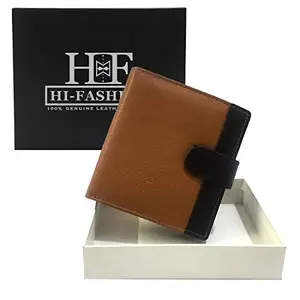 Hi-Fashion Men Tan, Black Genuine Leather Wallet