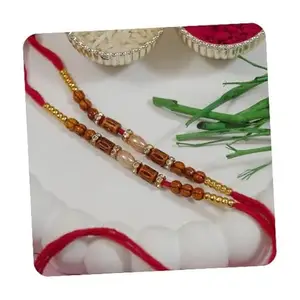 I Jewels Design Rakhi With Roli Chawal & Rakshabandhan Card for Bro/Brother/Bhai (R376-2) (Pack of 2)