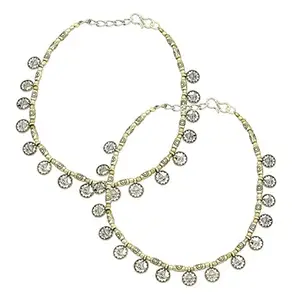 High Trendz Oxidised Silver Stylish Anklets Traditional Payal with Small Coin Charms for Women and Girls