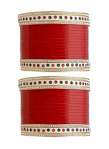 Chinar Jewels Acrylic Gold Plated & Cubic Zirconia Chuda Set for Women & Girls (Pack of 36) (Red) (2.6)