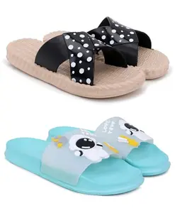 Pampy Angel Combo Pack of 2 Slipper/Flip Flops/Slides/Clogs/Sandals for Women,(Jute-Black,Tra-Space-Blue),37 (Euro)