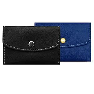 MATSS Leatherette Black and Blue Coin Purses||Card Holder Combo for Men & Women