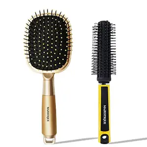 Majestique Hair Brush Set, Paddle Hair Brush, Round Hair Brush for Blow Drying Men and Women, Great On Wet or Dry Hair, No More Tangle Hairbrush for Long Thick Thin Curly Natural Hair-Golden