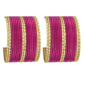 HERVERSE Combo Of Metal Gold Plated Glossy and Matte Bangle for Women and Girls (Pack of 36) BL B CVB-19 Hot Pink 2.6