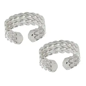 Sahiba Gems Pure Silver Three Line Band Toe Ring (Chandi Bichhiya) For Women ~ 2 Pieces