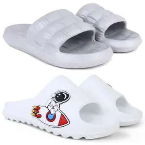 Pampy Angel Combo Pack of 2 Slipper/Flip Flops/Slides/Clogs/Sandals with Adjustable Back Strap for Men,(Box-Grey,Y-To-Rocket-White),6 (UK/India)
