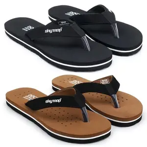 Skytrap Women Black, Brown Nubuck Slippers Flipflop Combo of 2 (numeric 7)
