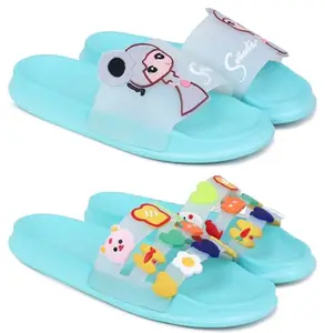 Pampy Angel Combo Pack of 2 Slipper/Flip Flops/Slides for Women,(Senorita-Blue,MixVeg-Blue),38 (Euro)