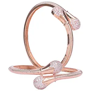 Ratnavali Jewels Rose Gold Plated AD American Diamond White CZ Fashion Chudi Bangles for Women/Girls