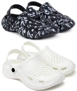 Pampy Angel Combo Pack of 2 Slipper/Flip Flops/Slides/Clogs/Sandals with Adjustable Back Strap for Men,(Cl-N11-Black,Cl-500-White),6 (UK/India)