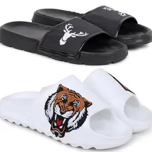 Pampy Angel Combo Pack of 2 Slipper/Flip Flops/Slides/Clogs/Sandals with Adjustable Back Strap for Men,(Singa-Black,Y-To-Sher-White),6 (UK/India)