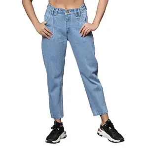AngelFab Relaxed Fit High Waist Denim Solid Boyfriend Jeans for Women