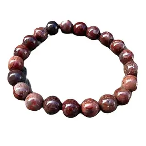 RRJEWELZ Natural Pomegranate Jasper 8mm Round Shape smooth Cut Beads 8 Inch Stretchable Bracelet for Men & Women.|STBR_RR_07851_8.0