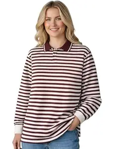 Mack Jonney Women’s Striped Polo T-Shirt | Full Sleeves | Collared Casual Cotton Tee | Regular Fit Top-M7341