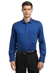 Turtle Men 100% Cotton Blue Self Design Slim Fit Formal Shirt