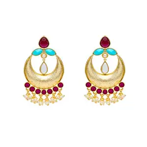 Stylepotion Traditional Gold Plated Alloy and Ruby, Turquoise & Pearl Chand Bali Earrings for Women & Girls, Gold