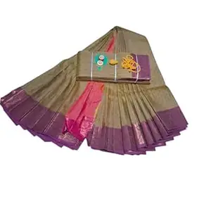 saree with blouse-Banarasi Kanchivaram Cotton Silk Saree with Unstitched Blouse Material