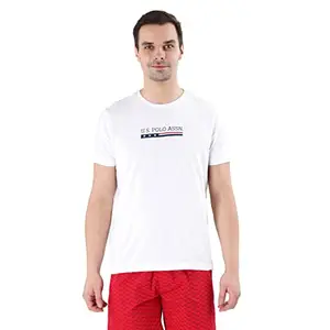 U.S. POLO ASSN. Men Crew Neck Brand Print Le001 Lounge Regular Fit T-Shirt - Pack of 1 (White M)