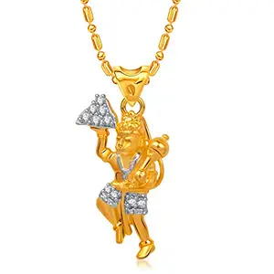 VSHINE FASHION JEWELLERY VSHINE Hanuman Pendant With Chain Gold Plated Cubic Zirconia American Diamond For Boys And Men-VSP1780G
