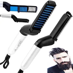 Frackkon Multifunctional Anti-Scald Hair Styler Electric Beard Straightener Massage Hair Comb Beard Care Comb Curly Hair Straightening Comb Curler Brush For DIY Flexible Modeling