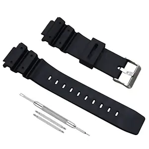 LineOn 16mm Resin Watch Strap (Black) Compatible With CASIO MRW-200H-1B2V MRW 200H- 1BV MRW-200H-1EV MRW-200H-2B2V MRW-200H-2BV MRW-200H-3BV MRW-200H-4BV MRW-200H-4CV MRW-200H-7BV with Tool and Pins