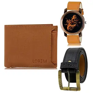 LOREM Mens Combo of Watch with Artificial Leather Wallet & Belt FZ-LR64-WL03-BL01