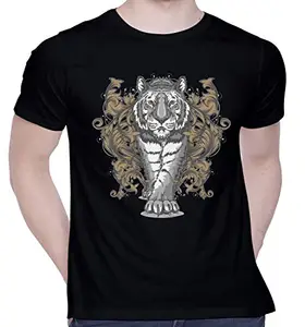 CreativiT Graphic Printed T-Shirt for Unisex Tiger Tshirt | Casual Half Sleeve Round Neck T-Shirt | 100% Cotton | D00807-244_Black_XX-Large