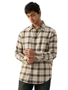 The Souled Store: Timberline Men and Boys Long Sleeve Spread Collar Beige Black and Red Checked Lightweight Easy to Style Everyday Office Wear Cotton Slim Fit Shirt