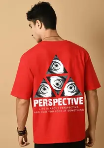 OFFMINT Perspective Printed Red Oversized T-Shirt|Loose Men's Tshirt |Casual Wear Tees for Boys (XL)