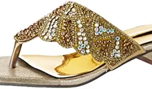 WalkTrendy Womens Gold Sandals With Heels - 3 Uk (Wtdw231_Gold_6)