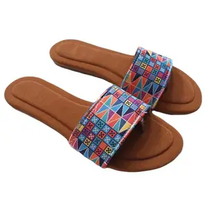 PADUKI Velvet Casual Flats Fashion Sandals for Women (Blue, 6 UK) (Set of 1 Pair) (2933)