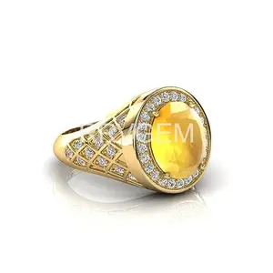 MBVGEMS YELLOW SAPPHIRE RING 3.50 Carat Natural PUKHRAJ RING GOLD PLATED Adjustable Ring Adjustable Ring for Man and Women
