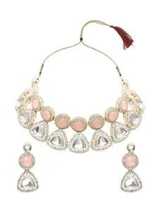 fabula Jewellery Pink Kundan Jadau Choker Necklace Set - Indo-Western Look - For Women & Girls Stylish Latest (STSET118_Z1)