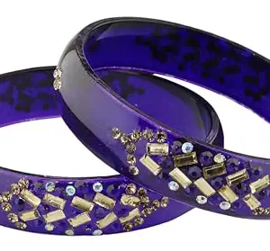 LAVAZZA Crystal Glass Bangles Set For Women & Girls with Golden Zircon Diamonds & Beads | Glass Bangles Set | Bridal Bangles | Girl's Bangles Bracelet-(MD2-PremPratigya-DarkBlue-2.8)