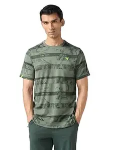 TECHNOSPORT Men's Slim Fit Jacquard Round Neck Half Sleeve T-Shirt for Running, Sports, Gym & Regular Use