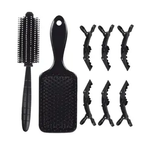 ZAUKY Hair Styling Set, 1 Paddle Brush,1 Round Brush, 6 Crocodile Clips (Combo Pack)