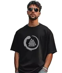 YOUNSHE Men’s Cotton Blend Three-Quarter Sleeve T-Shirt Geometric Triangle Print Casual Street