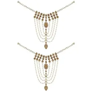 Gold Plated 1 Pair Pearl Hath Phool/Hand Bracelet for Women and Girls