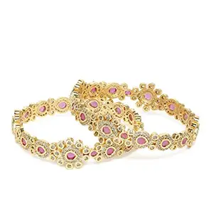ACCESSHER Set Of 2 Gold-Plated pink AD-Studded Handcrafted Bangles For Women & Girls