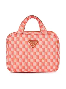 Guess Orange Logo Checkered G Wave Small Toiletry